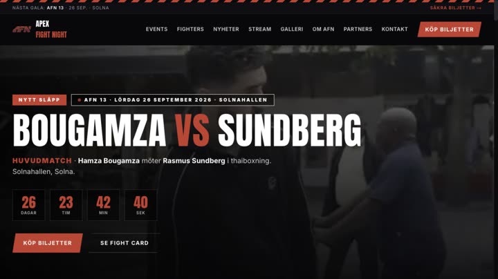 Apex Fight Nights publicerade webbplats
